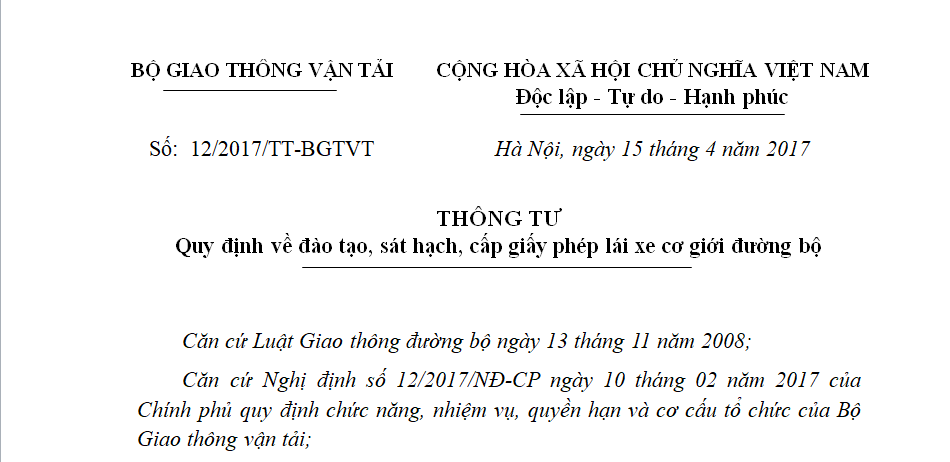 Quy định về ĐÀO TẠO cấp giấy phép lái xe đường bộ 2 Quy định về ĐÀO TẠO cấp giấy phép lái xe đường bộ 1
