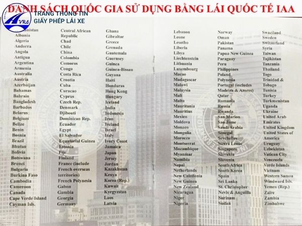 Bằng lái xe quốc tế IAA hợp lệ ở quốc gia nào