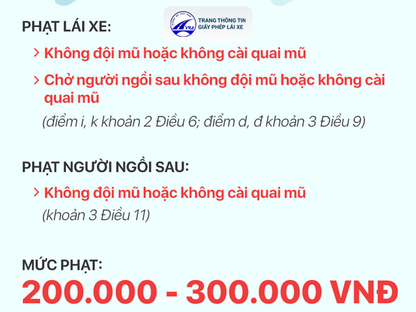 Mức phạt tiền khi không đội mũ bảo hiểm Mức phạt tiền khi không đội mũ bảo hiểm