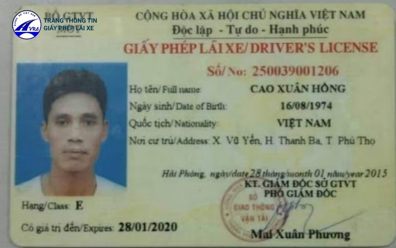 Thời hạn sử dụng bằng lái được in trực tiếp trên bằng