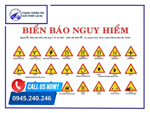 Học các biển báo giao thông thuộc loại biển báo nguy hiểm