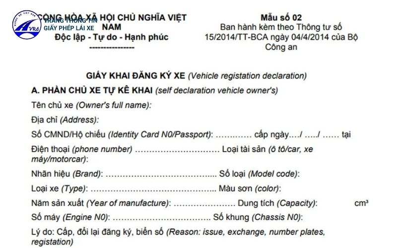 Biển số xe màu vàng là gì? Áp dụng cho những loại xe nào? 4 Tờ khai đăng ký xe