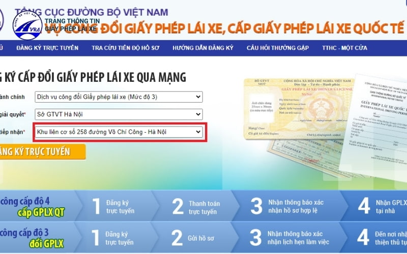 Đổi bằng lái xe ô tô bị quá hạn online