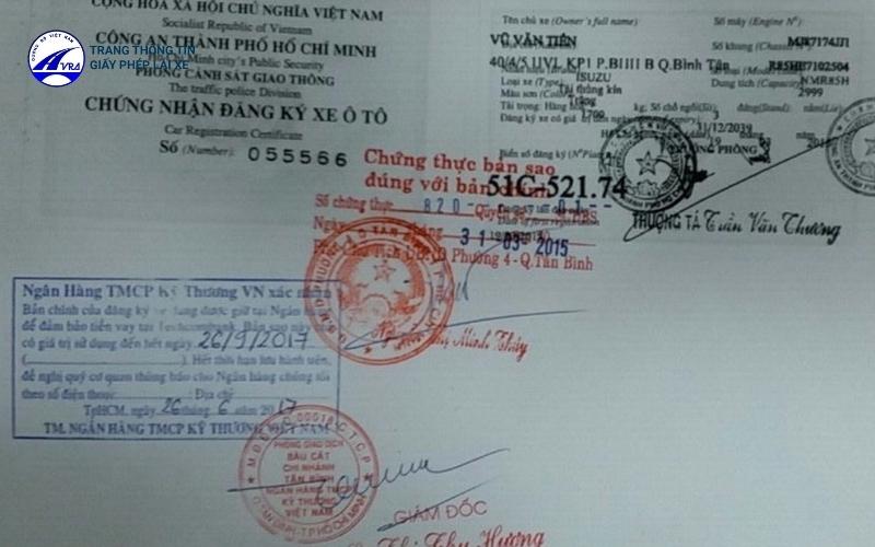 Giấy chứng nhận đăng ký xe cấp bởi tổ chức cho vay