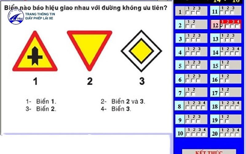 Phần thi lý thuyết gồm các câu hỏi về luật giao thông đường bộ