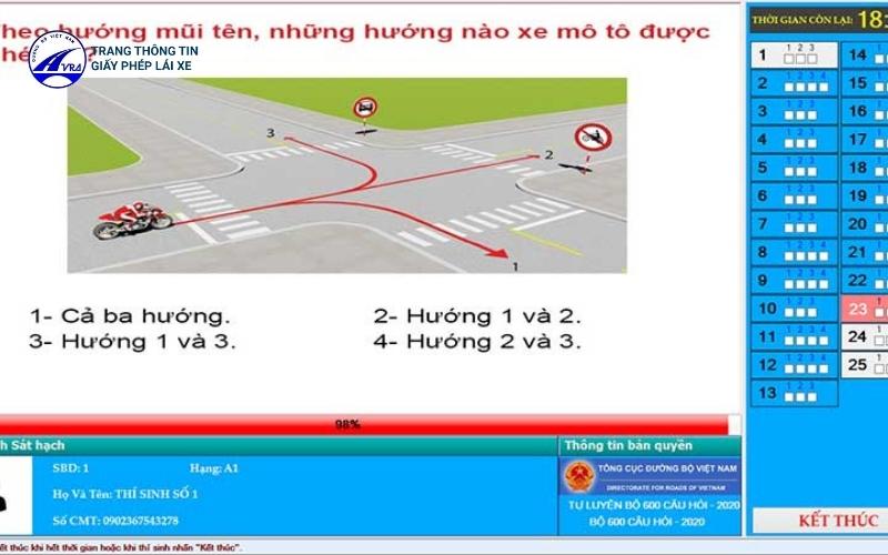 Thí sinh vượt qua phần thi lý thuyết nếu đạt 21/25 câu