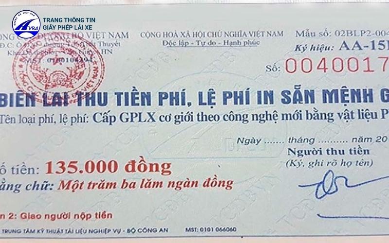 Biên lai thu tiền phí cấp GPLX