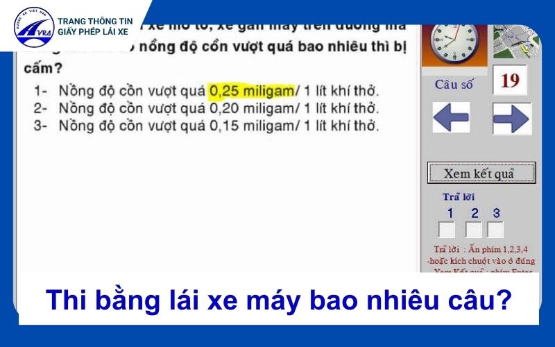 thi bằng lái xe máy bao nhiêu câu?