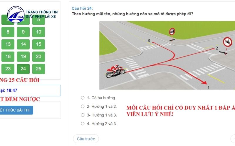 Câu hỏi phần thi lý thuyết A2