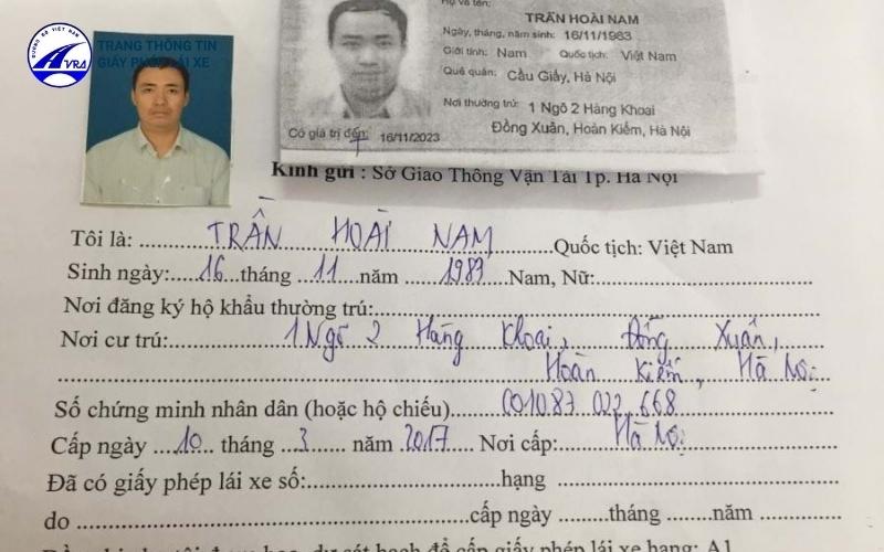 Đơn đăng ký thi bằng lái ô tô