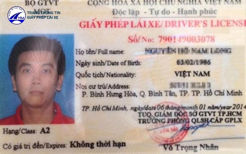 Giấy phép lái xe hạng A2 của cá nhân