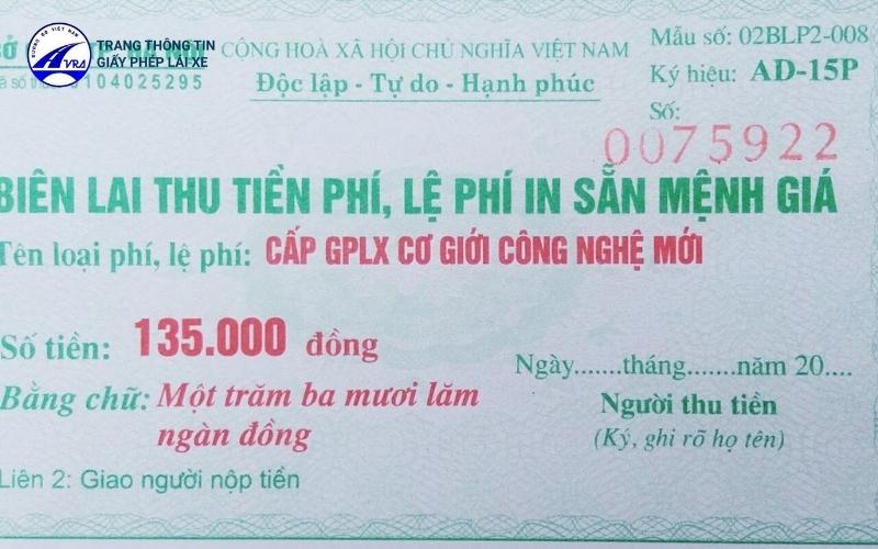 Biên lai đổi bằng lái xe máy