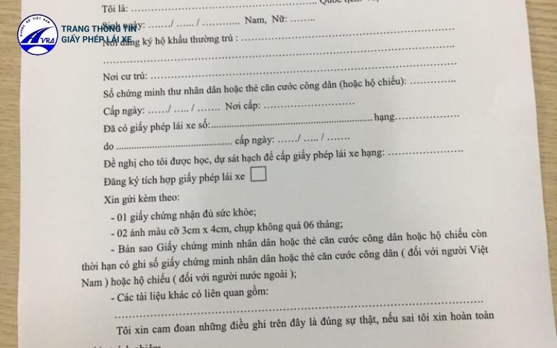 Hồ sơ đăng ký thi sát hạch bằng A2