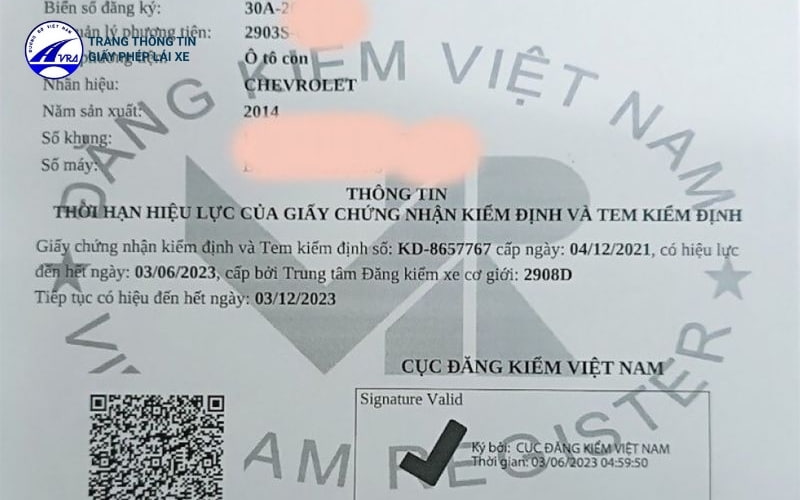 Giấy xác nhận xe đã được đăng kiểm