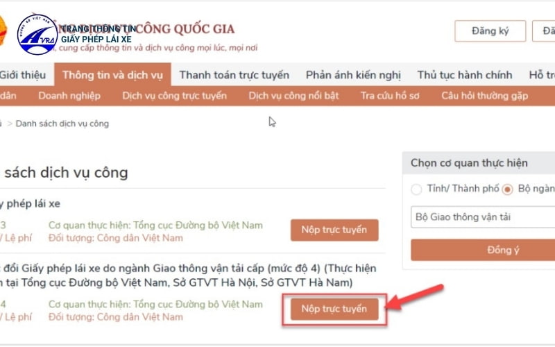 Nộp hồ sơ trực tuyến tại đây