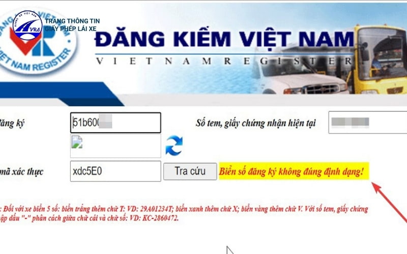 Nếu nhập sai biển số xe đăng ký sẽ không nhận được kết quả tra cứu