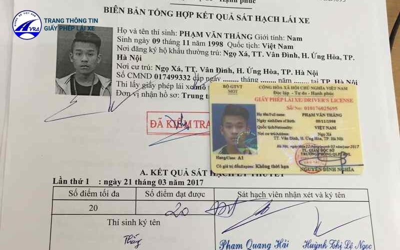 Biên bản tổng hợp kết quả sát hạch lái xe