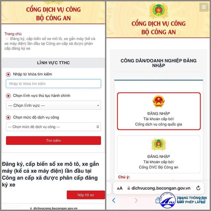 Đăng ký biển số trên Cổng Dịch vụ công Bộ Công an